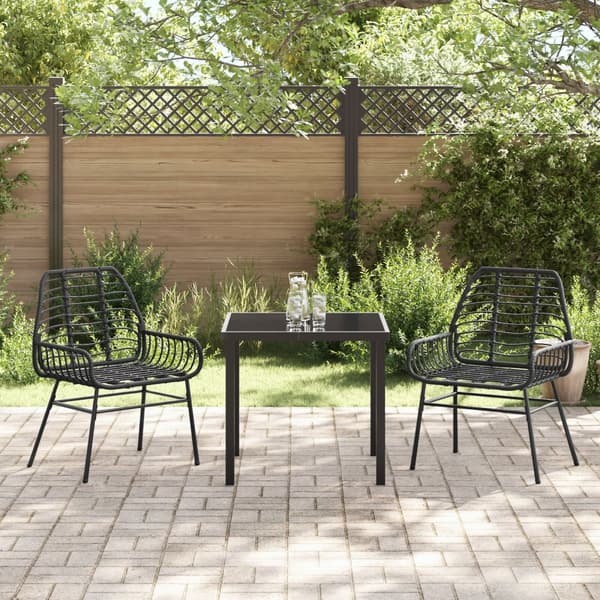 3-delad Trädgårdsdining Set Svart Poly Rattan
