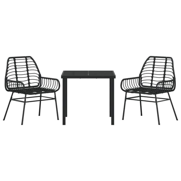 3-delad Trädgårdsdining Set Svart Poly Rattan