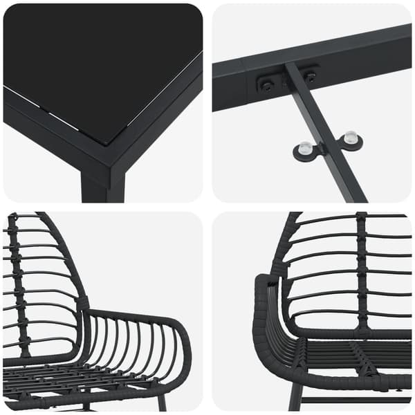 3-delad Trädgårdsdining Set Svart Poly Rattan