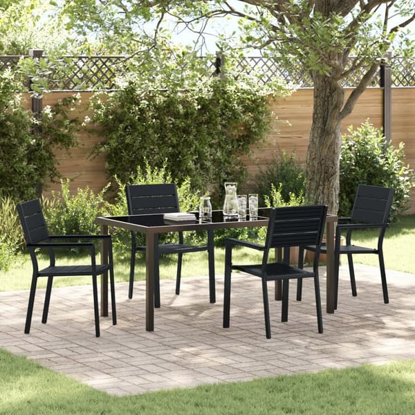 5-delat Trädgårdsdining Set Svart HDPE