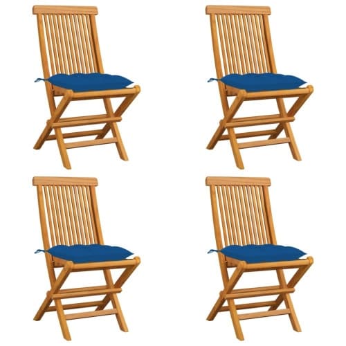 Trädgårdsstolar med blåa dynor 4 st massiv teak