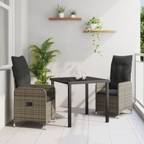 3 Delars Trädgårdssoffset med Kuddar Grå Poly Rattan