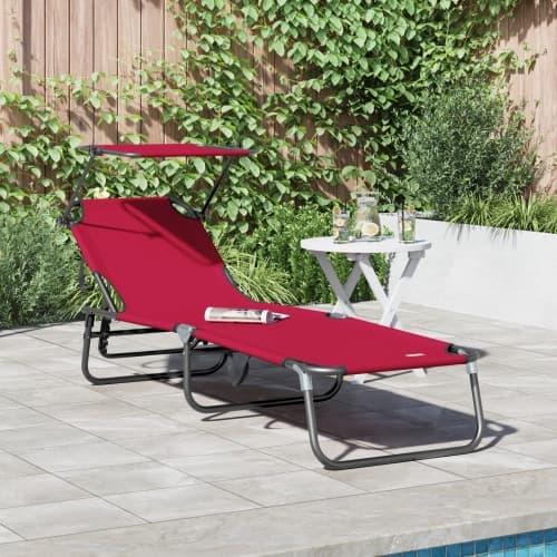 Vikbar Solstol med Markis Röd 600D Oxford Tyg