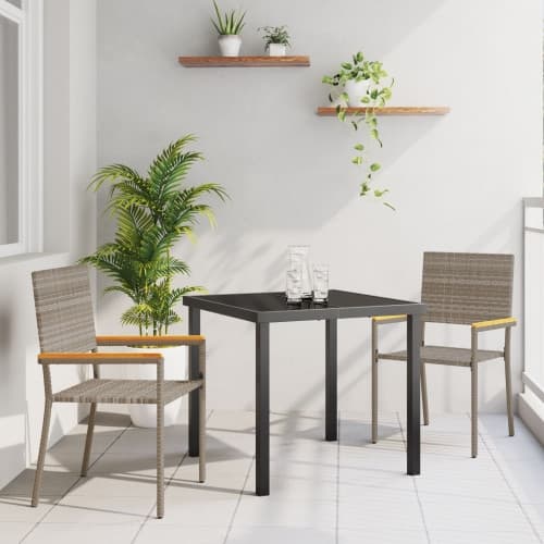 3-delat Trädgårdsmatsal Grå Poly Rattan