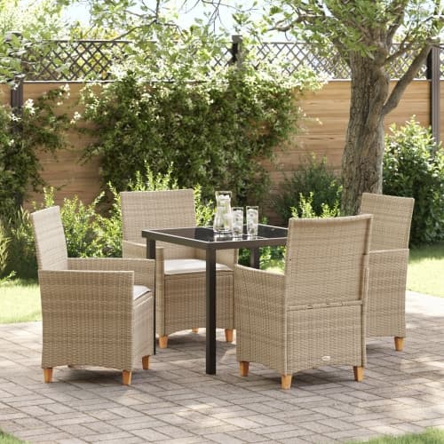 Set med 5 trädgårdsmöbler med kuddar Beige Poly Rattan