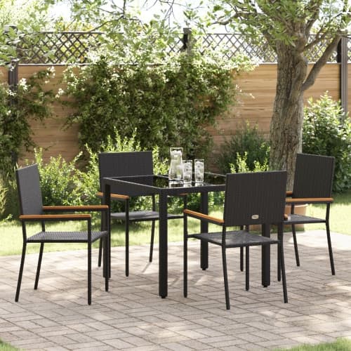 5 Delar Trädgårdsdining Set Svart Poly Rattan
