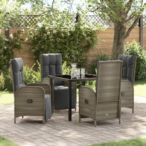 5 Delar Trädgårds Dining Set med Kuddar Grå Poly Rattan