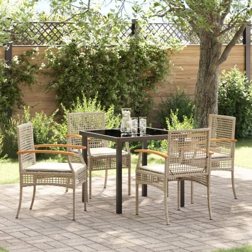 5-delars Trädgårdsset med Kuddar Beige Poly Rattan