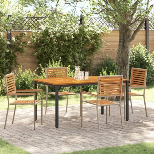 5-delat trädgårds matsalsset Beige Poly Rattan Acacia, vidaXL Stapelbara trädgårdsstolar med kuddar - Set om 2 i Beige Poly Rattan, vidaXL Trädgårdsbo