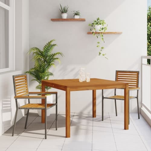 3-delat Trädgårdsmatsalset Grå Poly Rattan Akaciaträ, vidaXL Stapelbara Trädgårdsstolar med Kuddar 2 st Grå Poly Rattan