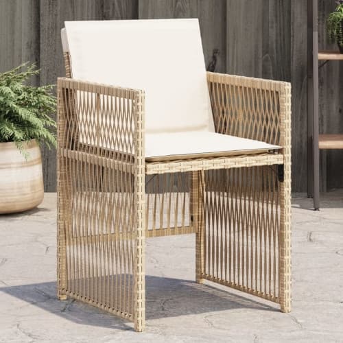 Trädgårdsstolar med dynor 4 st beige konstrotting