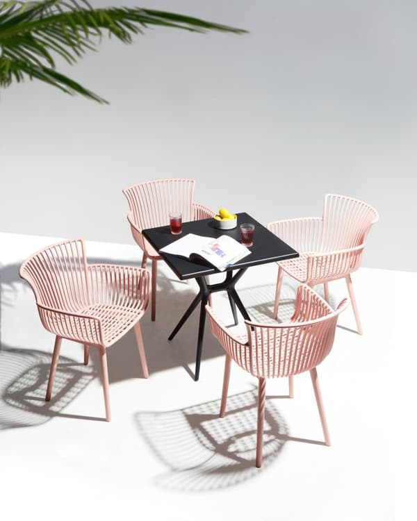 Sett med 4 Spisestuestoler Rosa Plast Innendørs Utendørs Hage Minimalistisk Stil