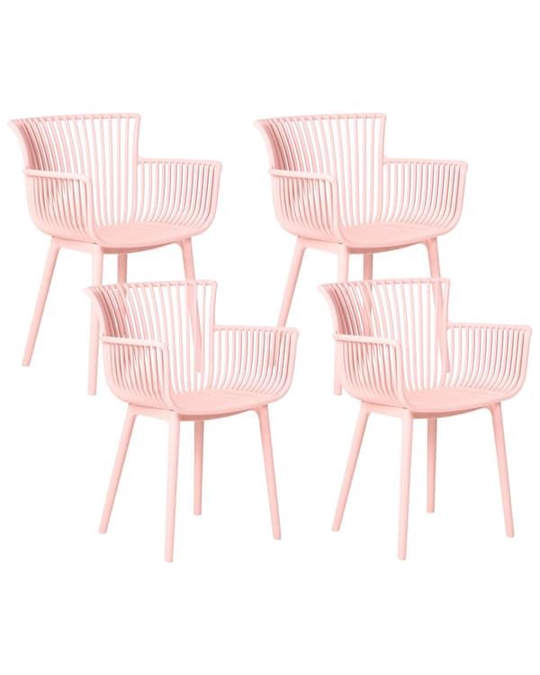 Sett med 4 Spisestuestoler Rosa Plast Innendørs Utendørs Hage Minimalistisk Stil