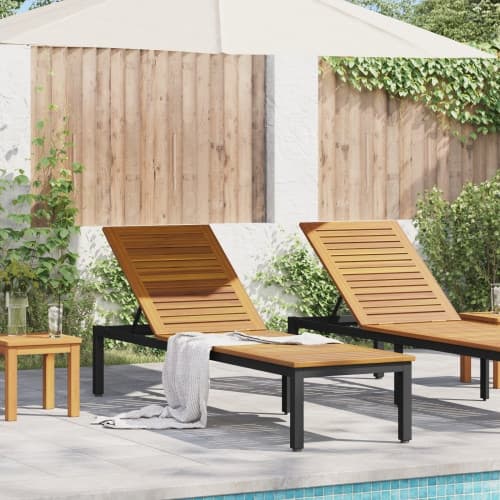 Solstol Svart 200x55x35 cm Massivt Akaciaträ