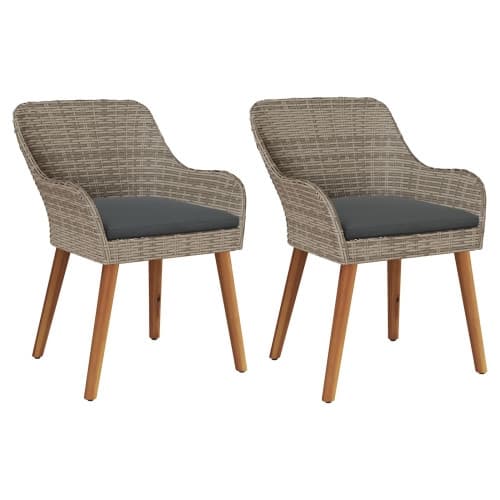 Trädgårdsstolar med Kuddar 2 st Svart Poly Rattan