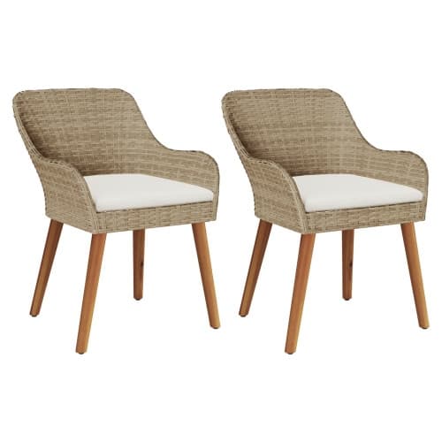 Trädgårdsstolar med Kuddar 2 st Beige Poly Rattan