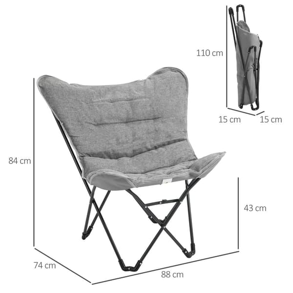 Hopfällbar campingstol, 88x74x84 cm, Ljusgrå
