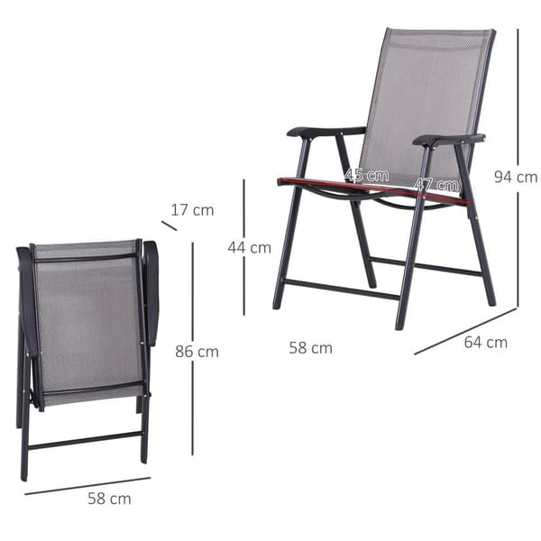 Campingstolar, 2er Set Fällstol med Armstöd Metall, 58x64x94 cm, Grå