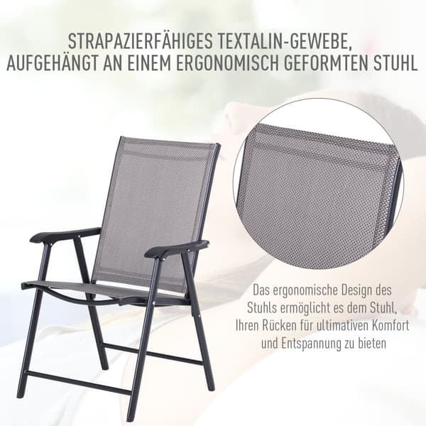 Campingstolar, 2er Set Fällstol med Armstöd Metall, 58x64x94 cm, Grå