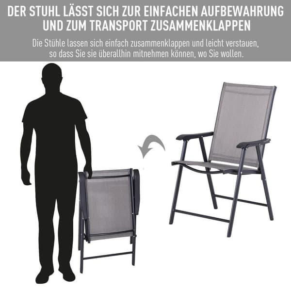 Campingstolar, 2er Set Fällstol med Armstöd Metall, 58x64x94 cm, Grå