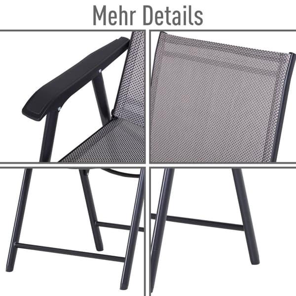 Campingstolar, 2er Set Fällstol med Armstöd Metall, 58x64x94 cm, Grå