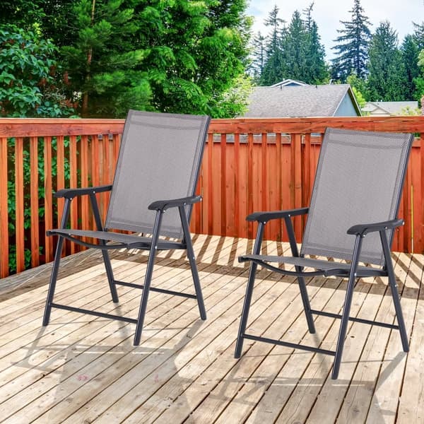 Campingstolar, 2er Set Fällstol med Armstöd Metall, 58x64x94 cm, Grå