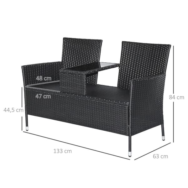 Havebænk, Polyrattan, 133x63x84 cm, Sort