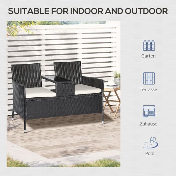 Havebænk, Polyrattan, 133x63x84 cm, Sort