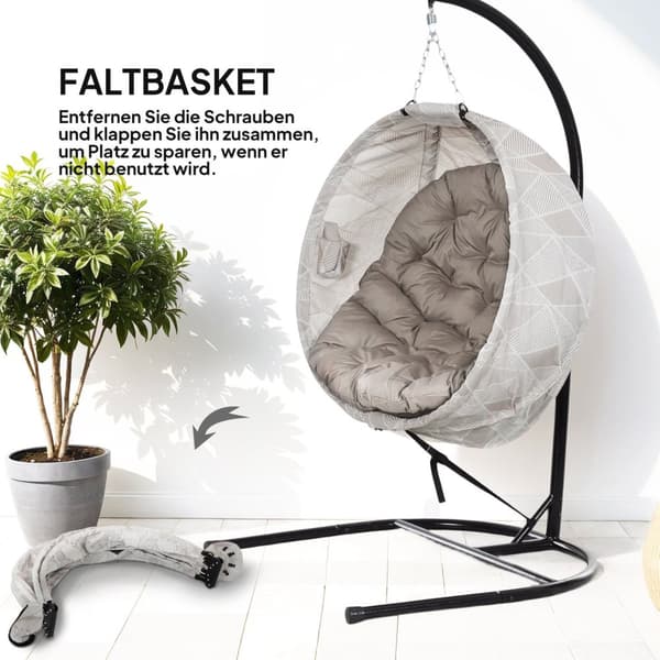 Rootz -munanmuotoinen roikkuva tuoli - keinutuoli - taitettava puutarhatuoli - kupinpidikkeellä - 114 cm x 106 cm x 178 cm