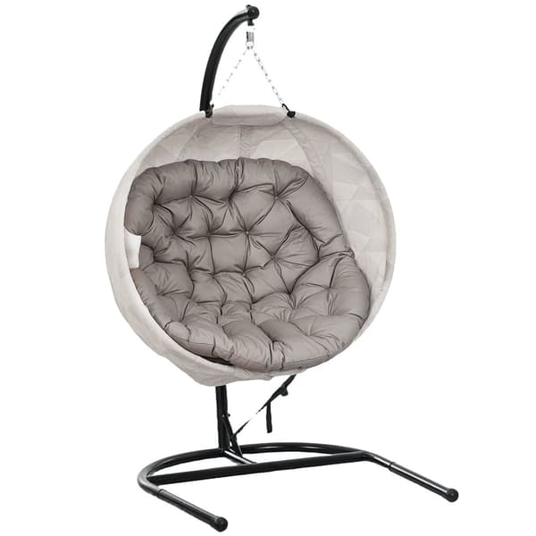 Rootz -munanmuotoinen roikkuva tuoli - keinutuoli - taitettava puutarhatuoli - kupinpidikkeellä - 114 cm x 106 cm x 178 cm