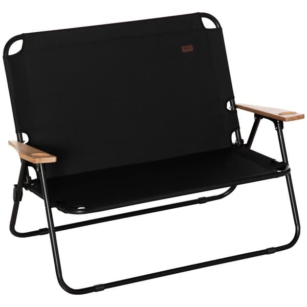 Rootz 2 -personers sammenfoldelige campingstol - bærbar dækstol - udendørs lejrsæde - indbygget kopholder - 141 x 67 x 80 cm - sort