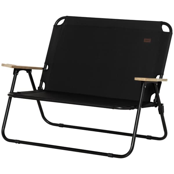 Rootz 2 -personers sammenfoldelige campingstol - bærbar dækstol - udendørs lejrsæde - indbygget kopholder - 141 x 67 x 80 cm - sort