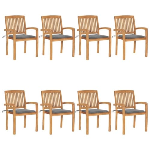 Stapelbara trädgårdsstolar med dynor 8 st massiv teak