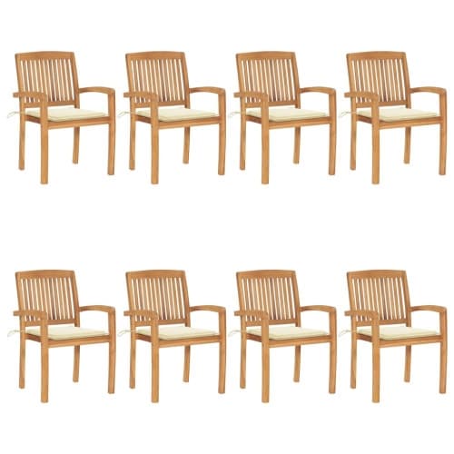 Stapelbara trädgårdsstolar med dynor 8 st massiv teak