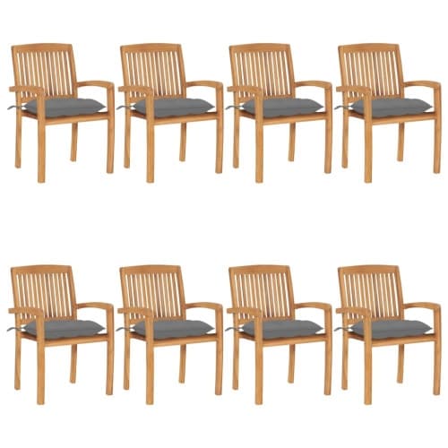 Stapelbara trädgårdsstolar med dynor 8 st massiv teak