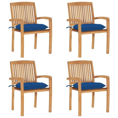 Stapelbara trädgårdsstolar med dynor 4 st massiv teak
