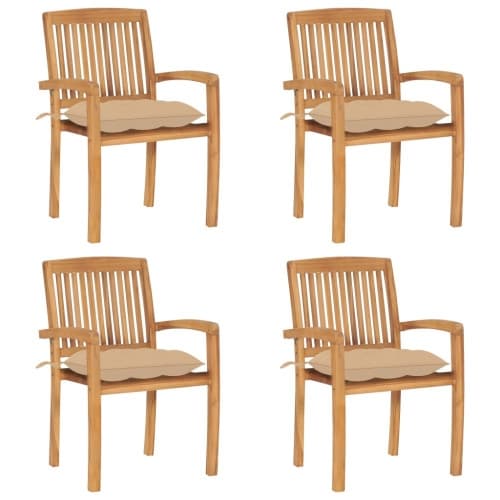 Stapelbara trädgårdsstolar med dynor 4 st massiv teak