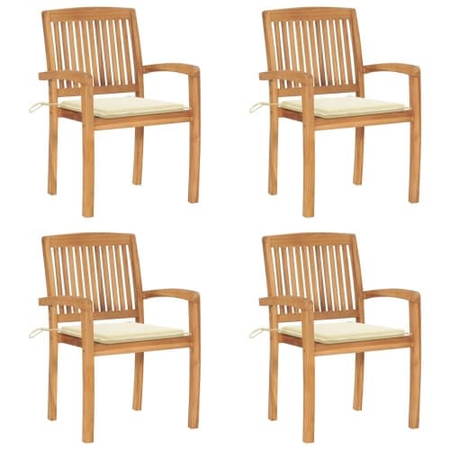 Stapelbara trädgårdsstolar med dynor 4 st massiv teak