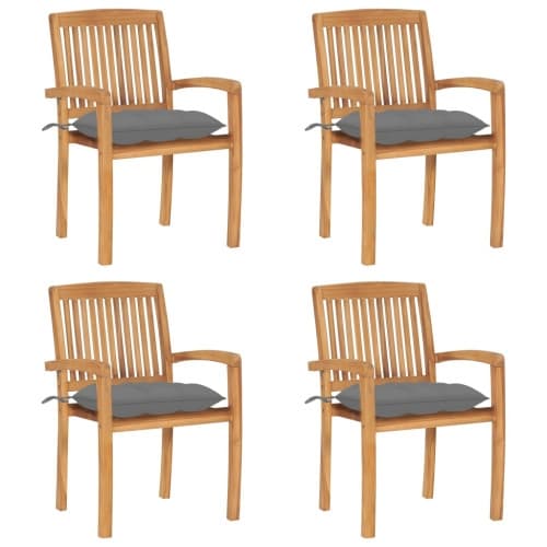 Stapelbara trädgårdsstolar med dynor 4 st massiv teak