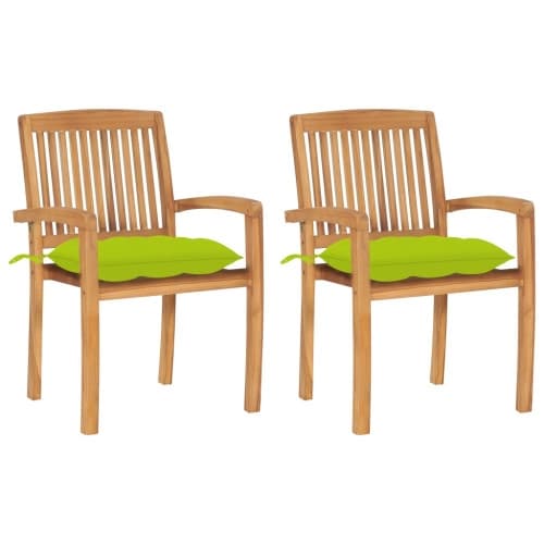 Trädgårdsstolar 2 st med ljusgröna dynor massiv teak