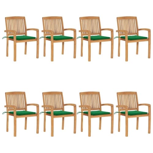Stapelbara trädgårdsstolar med dynor 8 st massiv teak