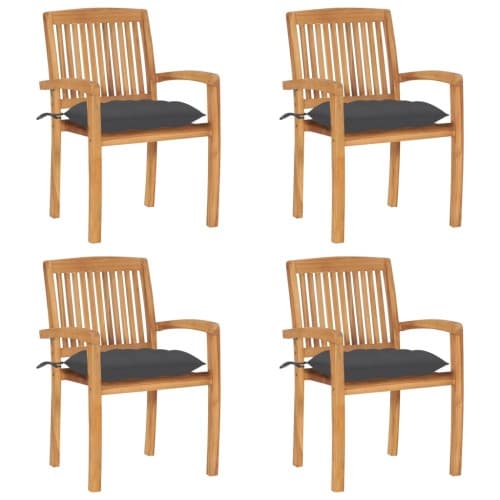 Stapelbara trädgårdsstolar med dynor 4 st massiv teak