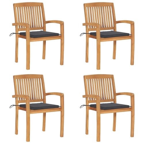 Stapelbara trädgårdsstolar med dynor 4 st massiv teak