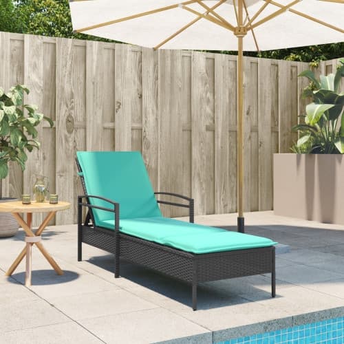 Svart Solstol med Kudde 63x200x81 cm Poly Rottning