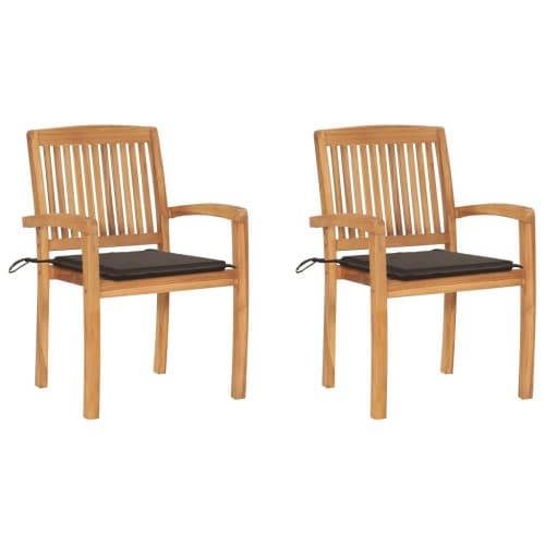 Trädgårdsstolar 2 st med taupe dynor massiv teak