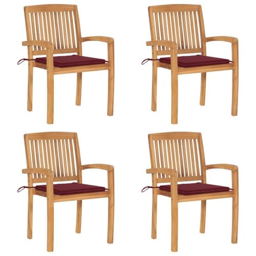 Stapelbara trädgårdsstolar med dynor 4 st massiv teak