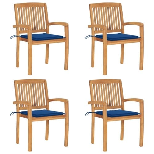 Stapelbara trädgårdsstolar med dynor 4 st massiv teak