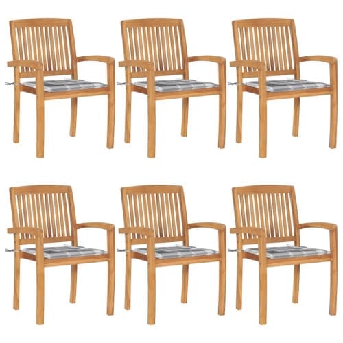 Stapelbara trädgårdsstolar med dynor 6 st massiv teak