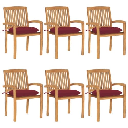 Stapelbara trädgårdsstolar med dynor 6 st massiv teak