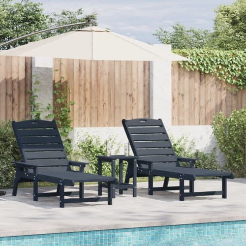 3-delat trädgårdsmöbelset Marinblå HDPE, vidaXL solstol Marinblå 53x162x98.5 cm HDPE, vidaXL Adirondack sidobord Marinblå 38x38x46 cm HDPE